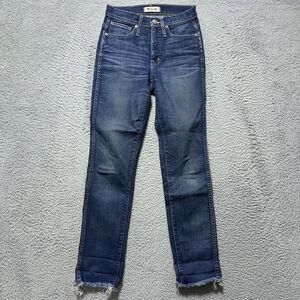 Madewell Slim Straight Jeans Size‎ 24 Dark Wash Mid Rise Raw Hem
